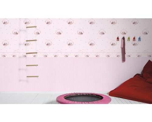 Vliesbehang 35564-1 Kleine Sterren Kat Konijn Roze