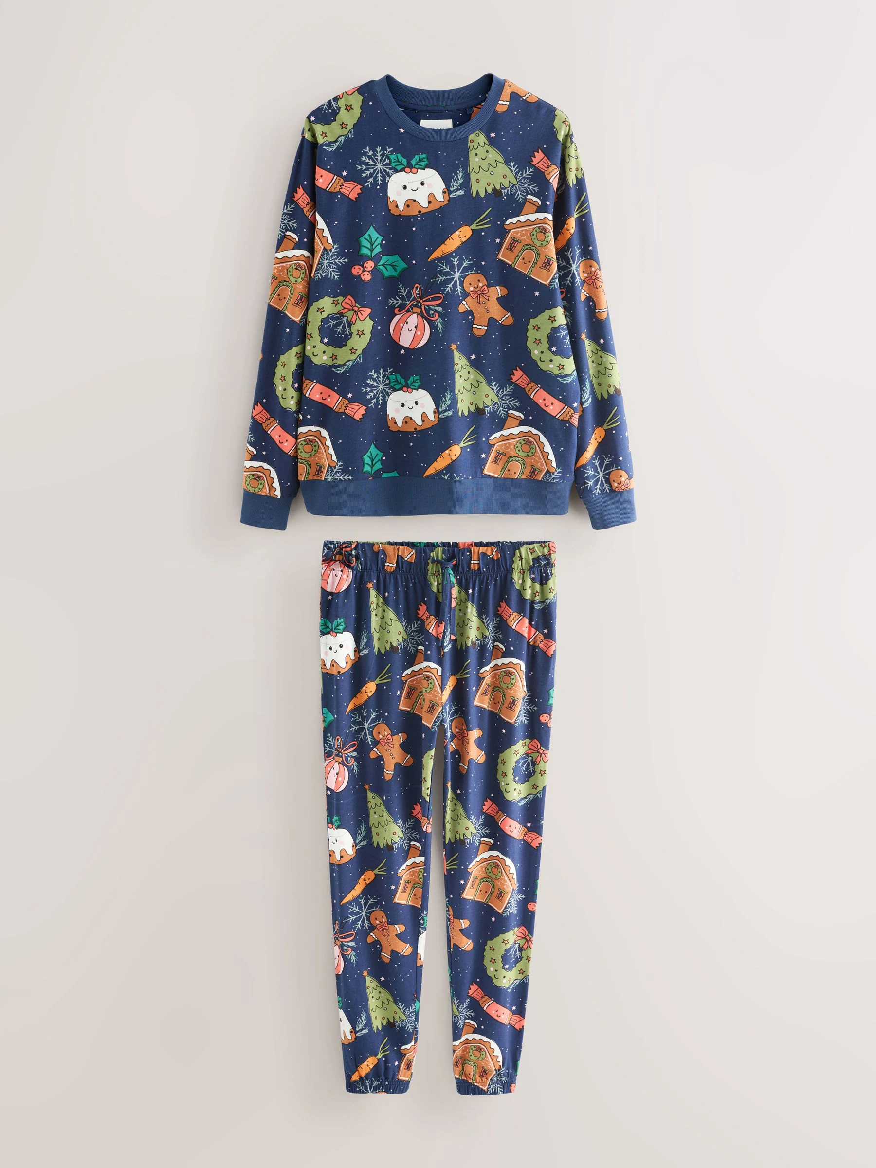 Marineblauw met pudding - Bijpassende familie Kerstmis Pyjama's met Lange mouwen
