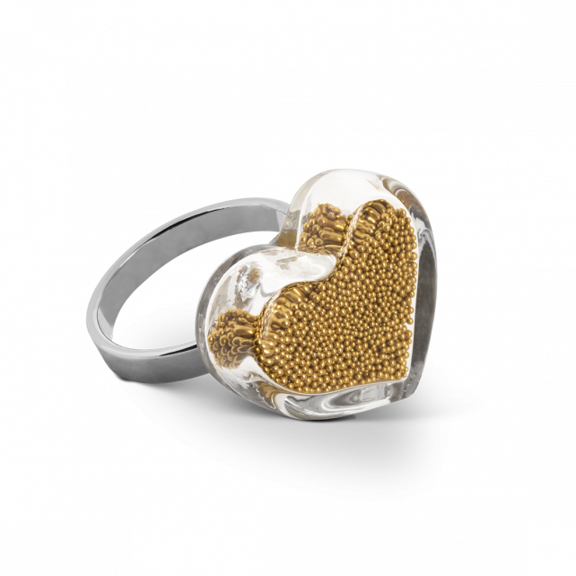 Bague en verre soufflé - Coeur Nano Billes