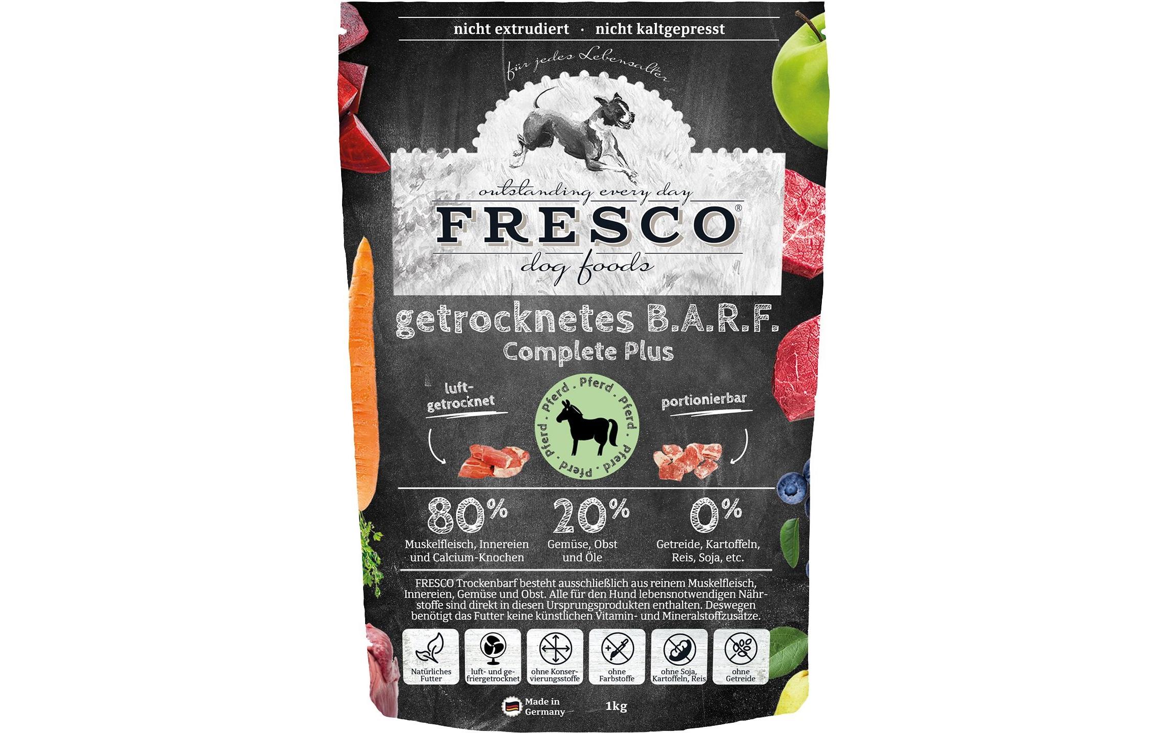 Trockenfutter BARF Complete Plus Pferd, 1 kgLuftgetrocknetes BARF Futter für Hunde