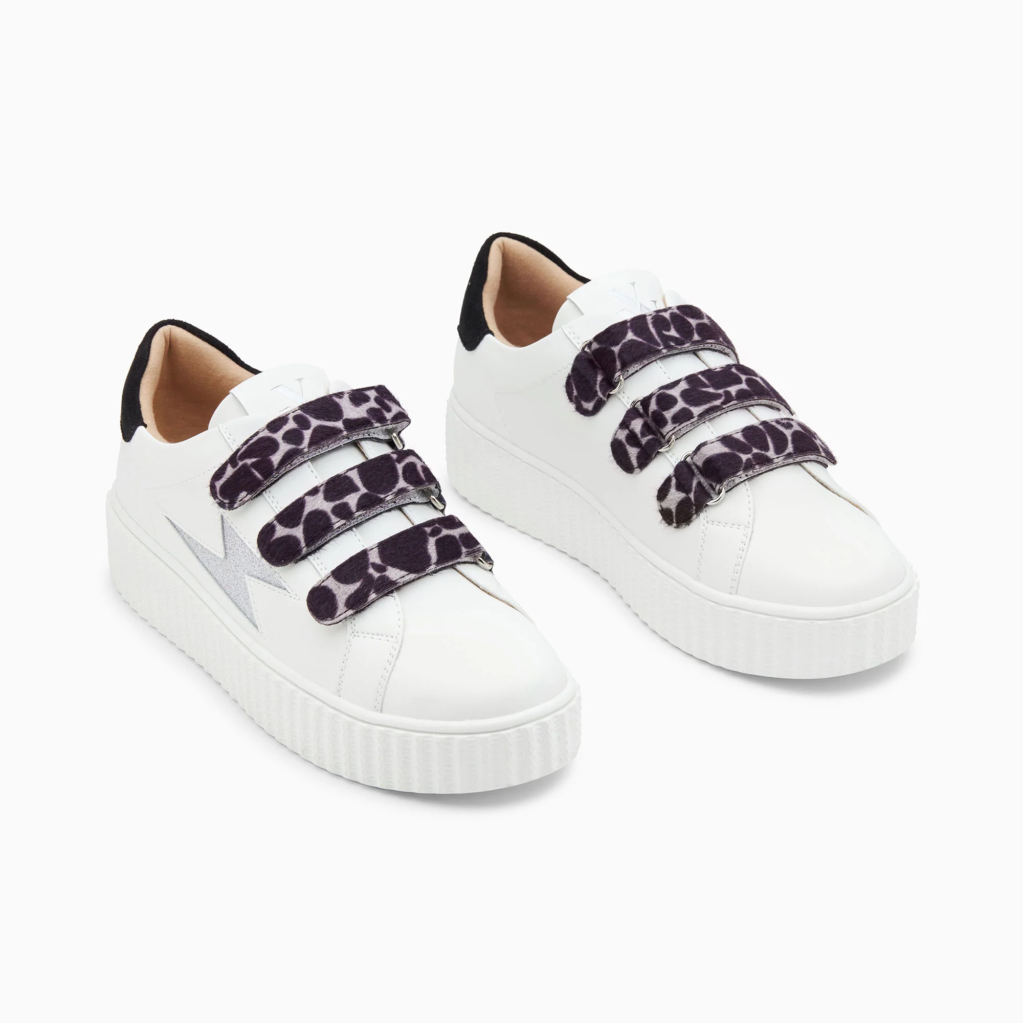 Sneakers-Baskets éclair Thaïs blanc et argent pailleté à scratchs