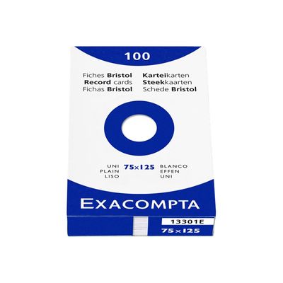 Exacompta - Pack de 100 Fiches Bristol - 7,5 x 12,5 cm - unies - non perforées - blanc