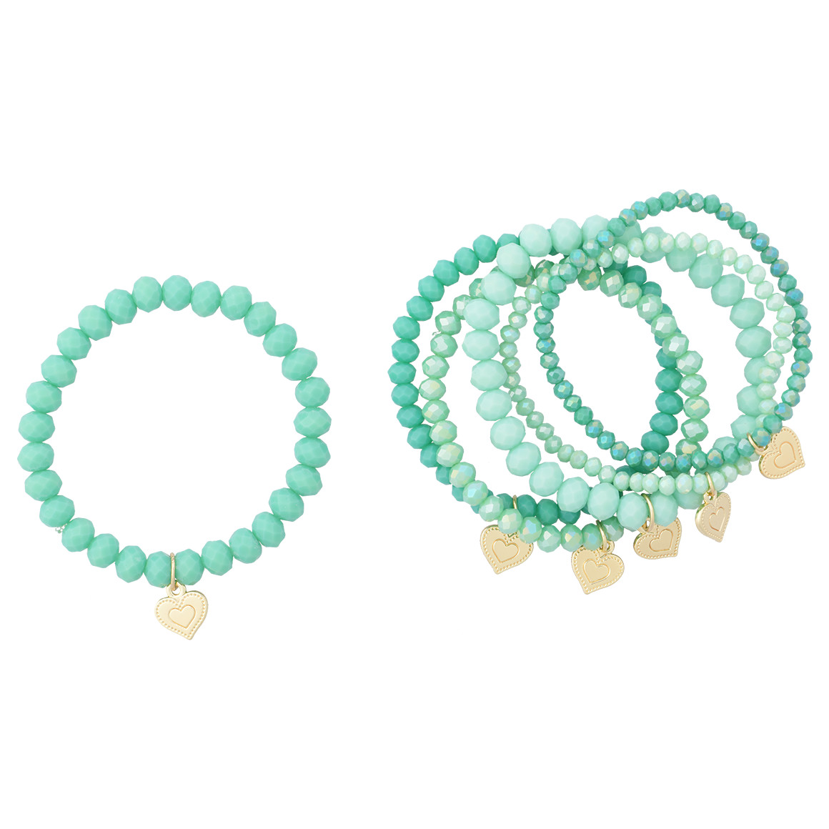 Gina Benotti 6 Damen Armbänder mit Herz-Anhänger türkis