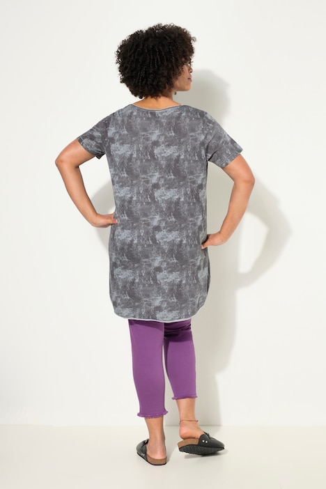 T-Shirt, A-Line, Batikdruck, Smiley, Halbarm