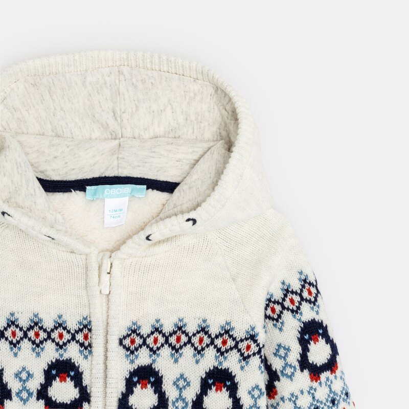 Gilet zippé en maille jacquard doublée polaire bébé garçon Blanc