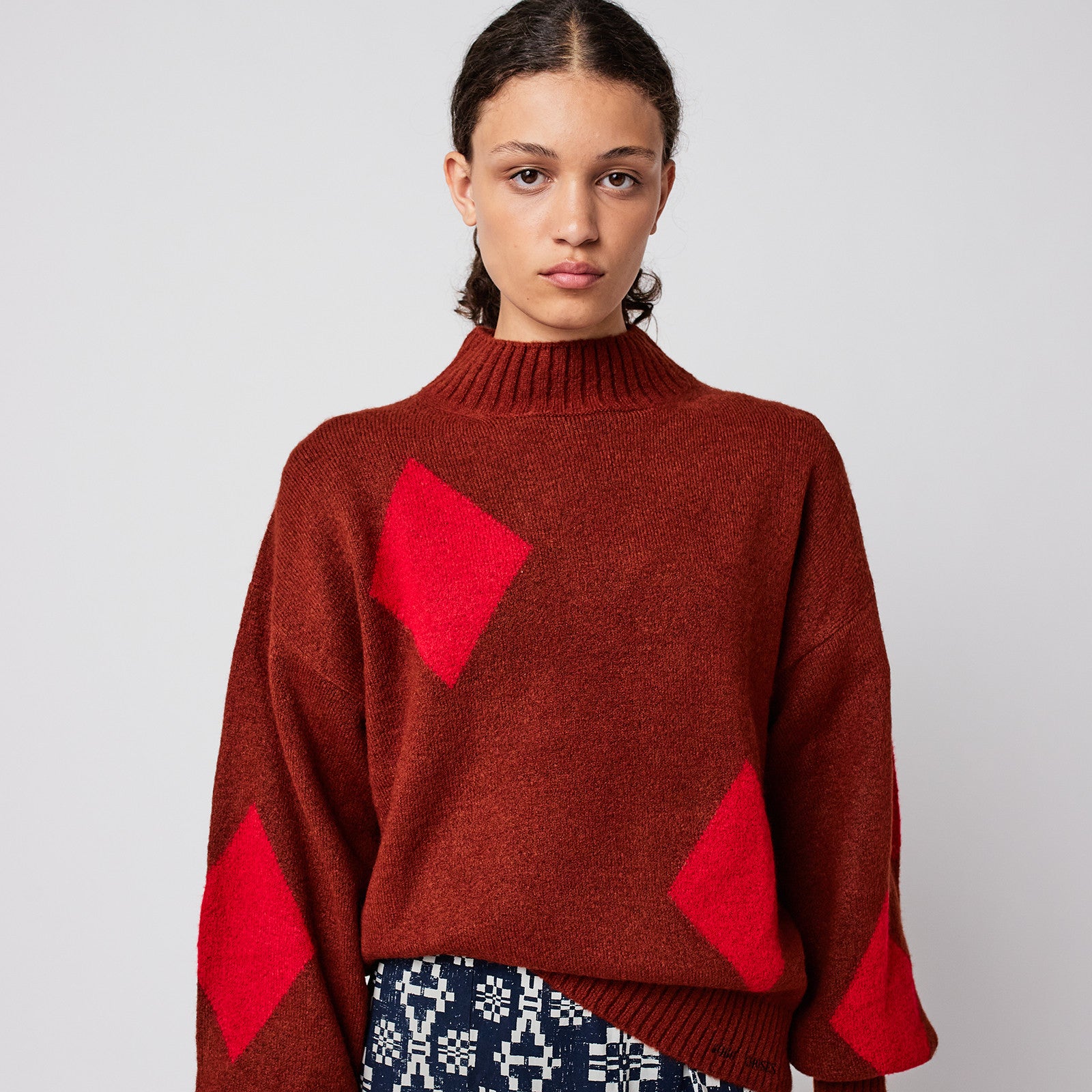 Adult Strickpullover Diamond Card Brown