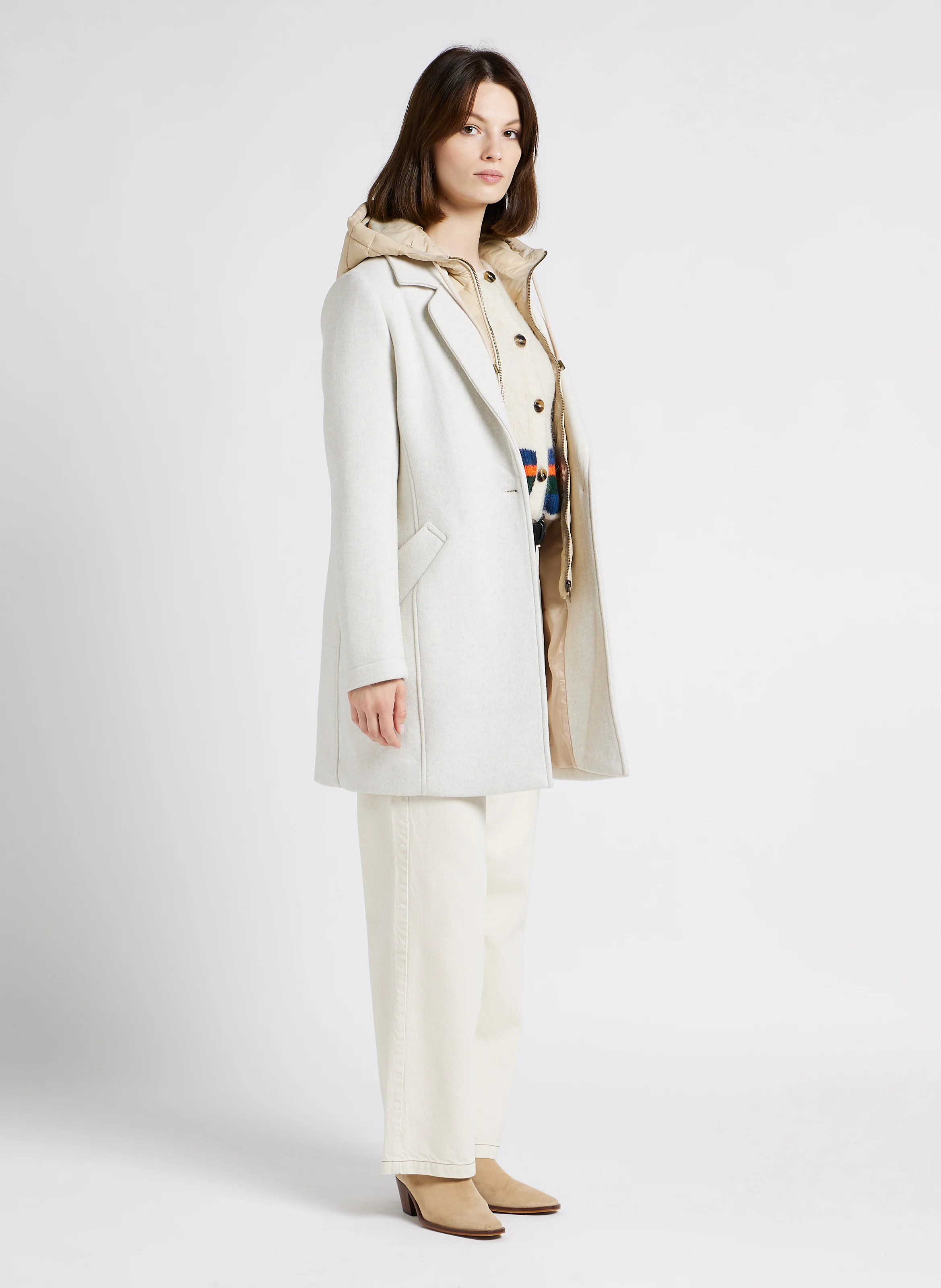 DIAMOND - Manteau col tailleur avec doudoune amovible | Beige
