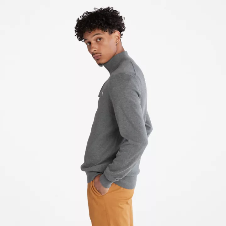Pull à encolure zippée en coton Williams River pour homme en gris foncé