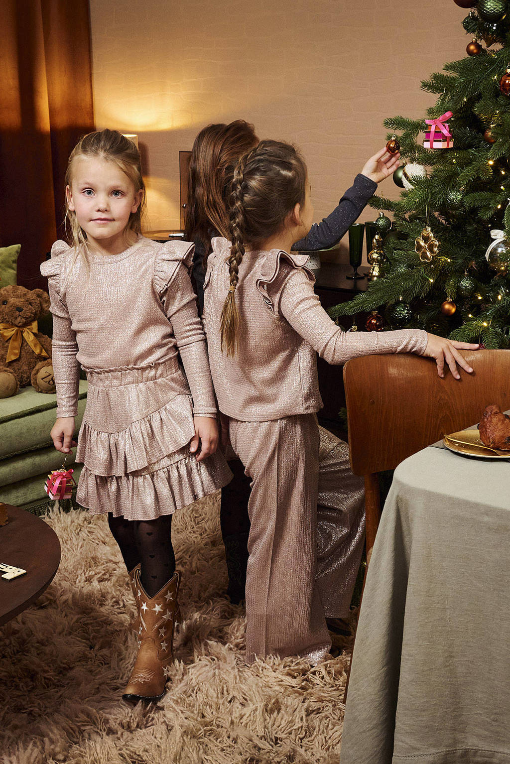 Z8 strokenrok Cleo met ruches en glitters roze