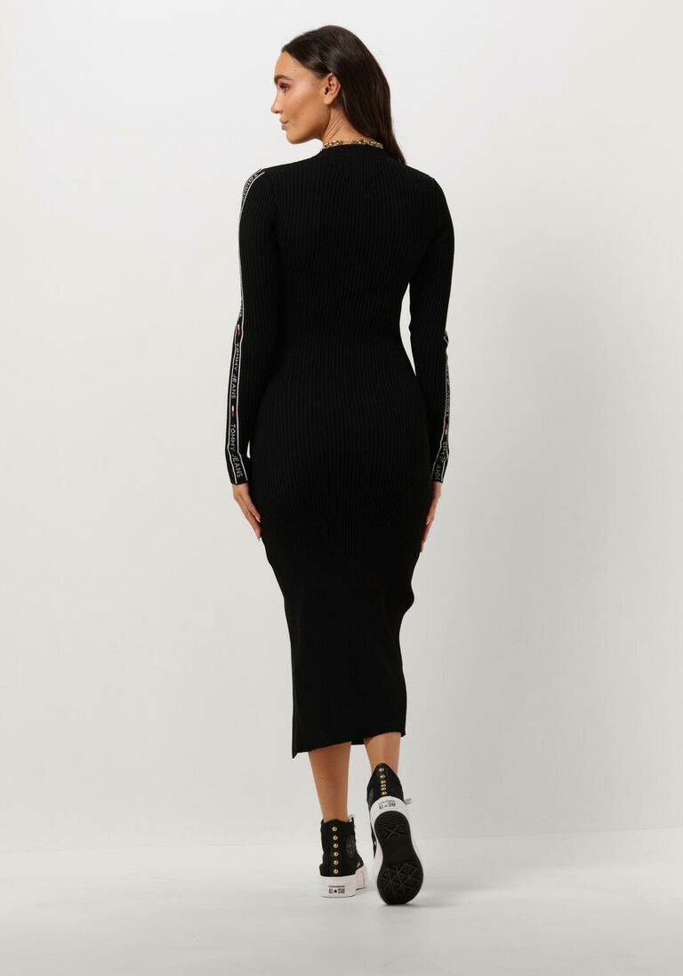 TOMMY JEANS zwarte tommy jeans midi jurk tjw taping sweater midi dress