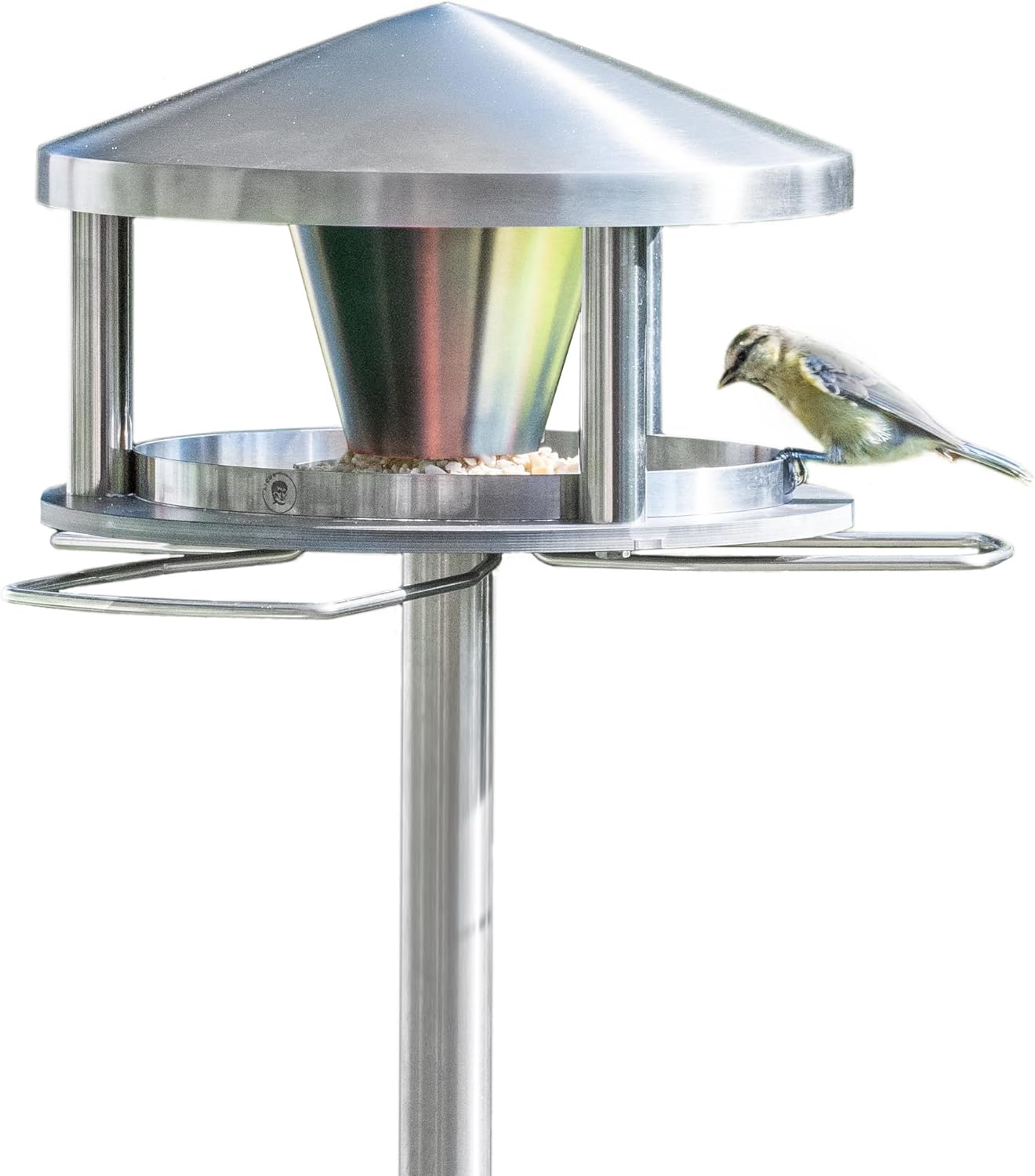 Vogelhaus mit Ständer wetterfest aus Edelstahl - Stabiles Vogelfutterhaus für draußen, modern aus Metall - Vogelfutterstation - Futterhaus für Vögel stehend