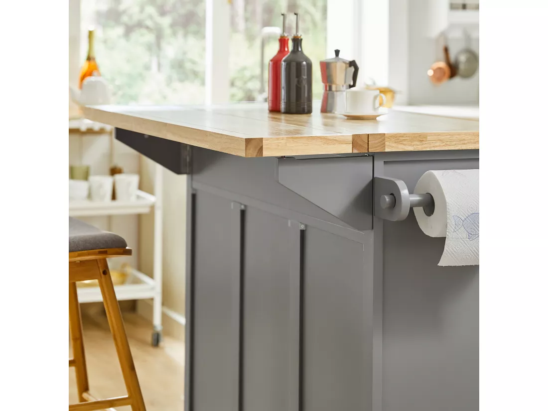 îlot de Cuisine Desserte sur roulettes Meuble de Cuisine avec Plans de Travail Rabattable, FKW71-HG