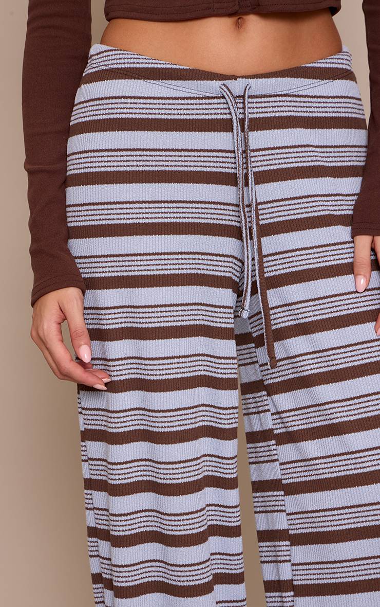 Bleu Pantalon Large À Cordon De Serrage À Rayures Texturées