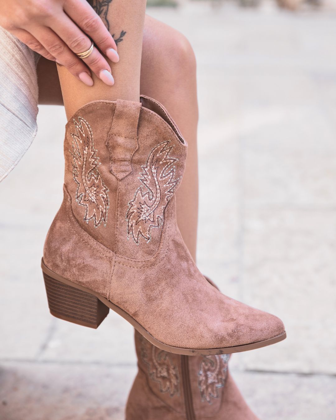 Bottines femme camel santiags à talon - Mahaut