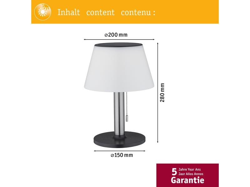 Paulmann Tischleuchte Solar Outdoor Lillesol, 3000K, Edelst Solarbetriebene Tischleuchte