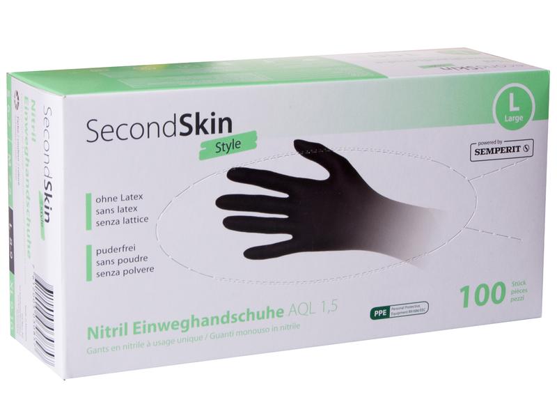 SecondSkin Einweghandschuh Nitril L, Schwarz, 100 Stück Nitril-Handschuhe