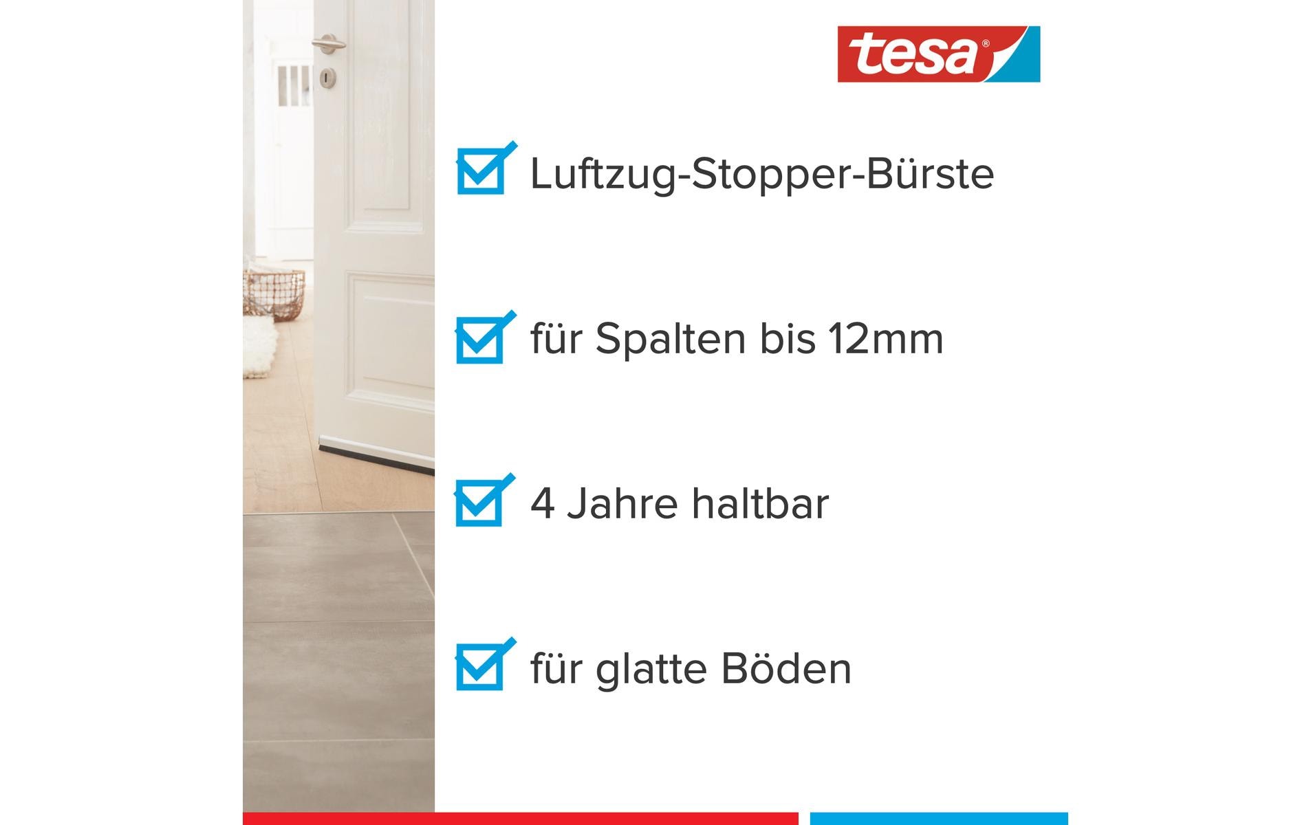 Türdichtschiene Standard, 1 m x 37 mmInnovative Klebelösung zum Abdichten von Spalten zwischen glatten Böden und Türen