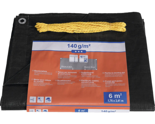 Bouwhekbescherming, bouwhekzeil 140 g/m² zwart 176 x 341 cm