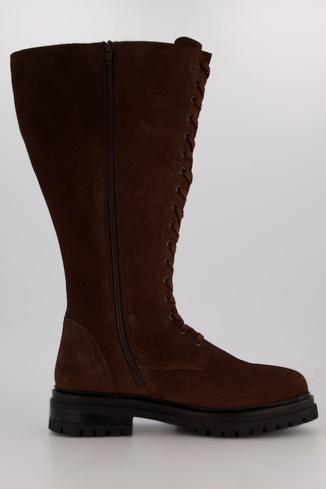 Lederstiefel, Schnürung, Reißverschluss, Weite H, XL Schaft