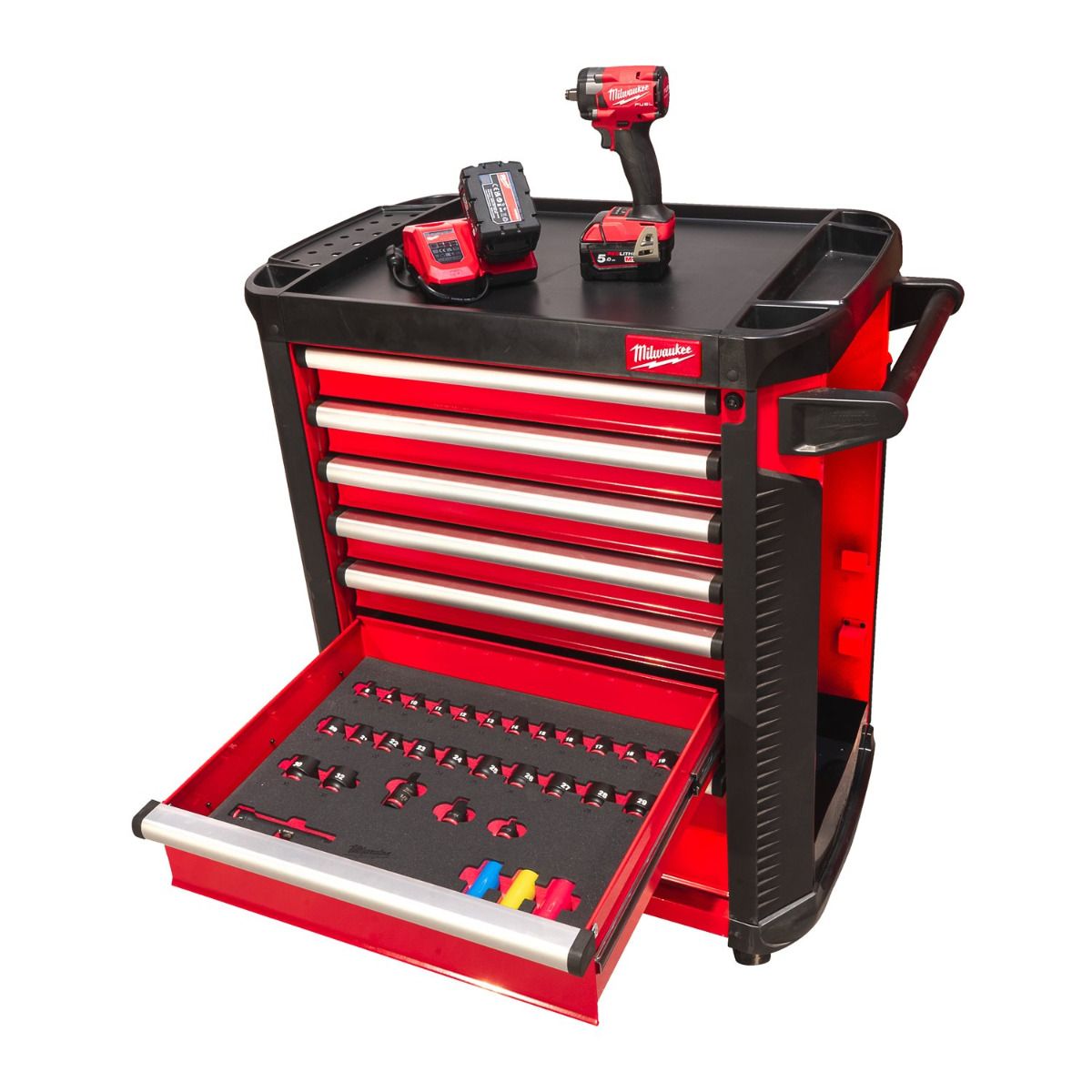 Milwaukee TOOLGUARD™ Gevulde stalen gereedschapswagen rood 78cm EU premium uitvoering 246-delig - 4932493817