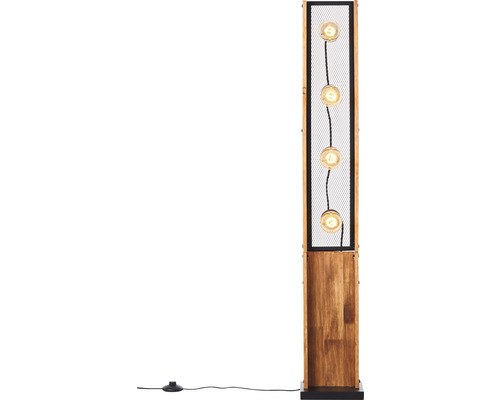 Calandra 4-lichts staande lamp, afmetingen (HxLxB): 125x23x23 cm, houtlicht/zwart, met voetschakelaar