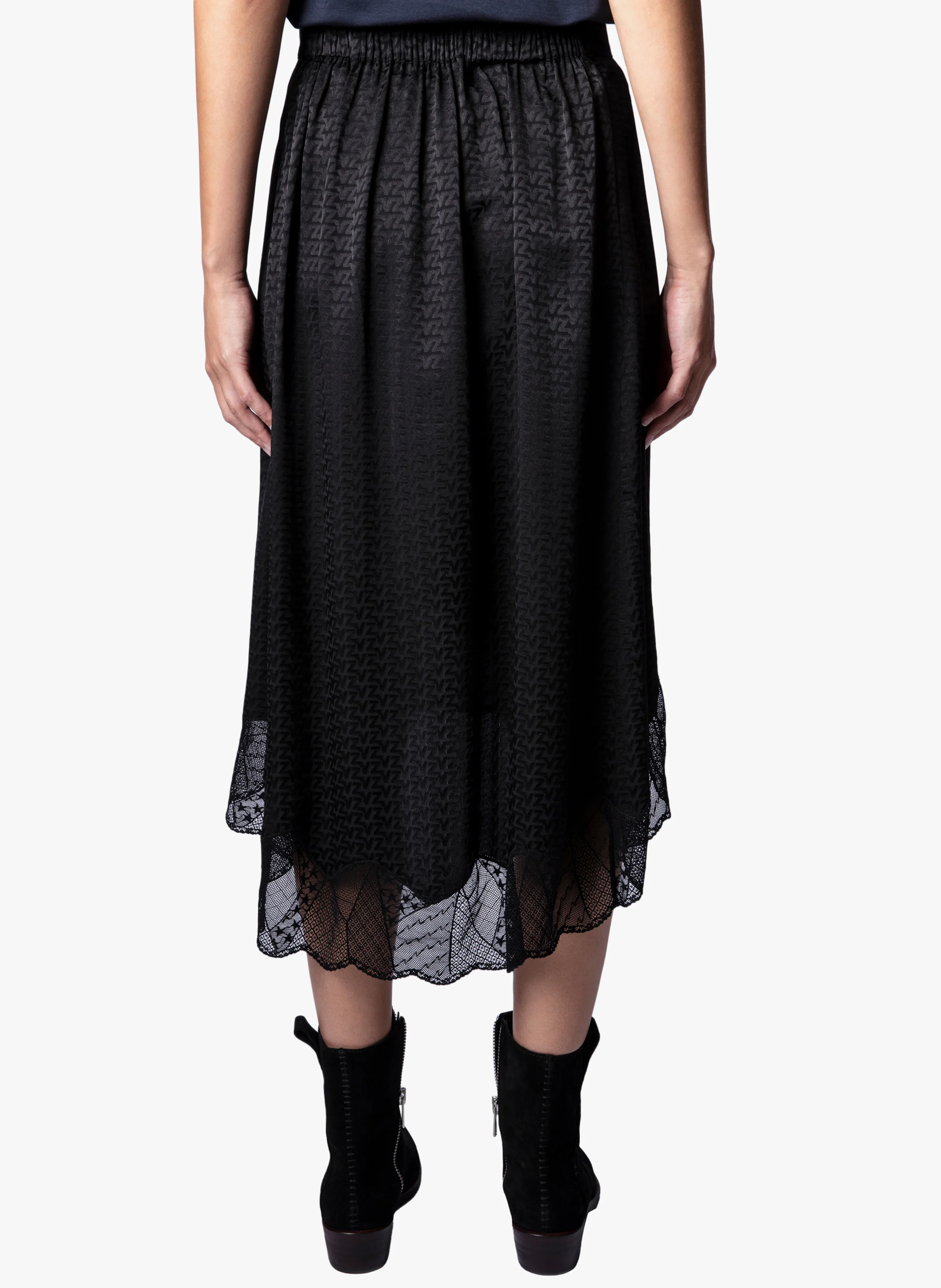 Jupe midi jacquard en soie | Noir