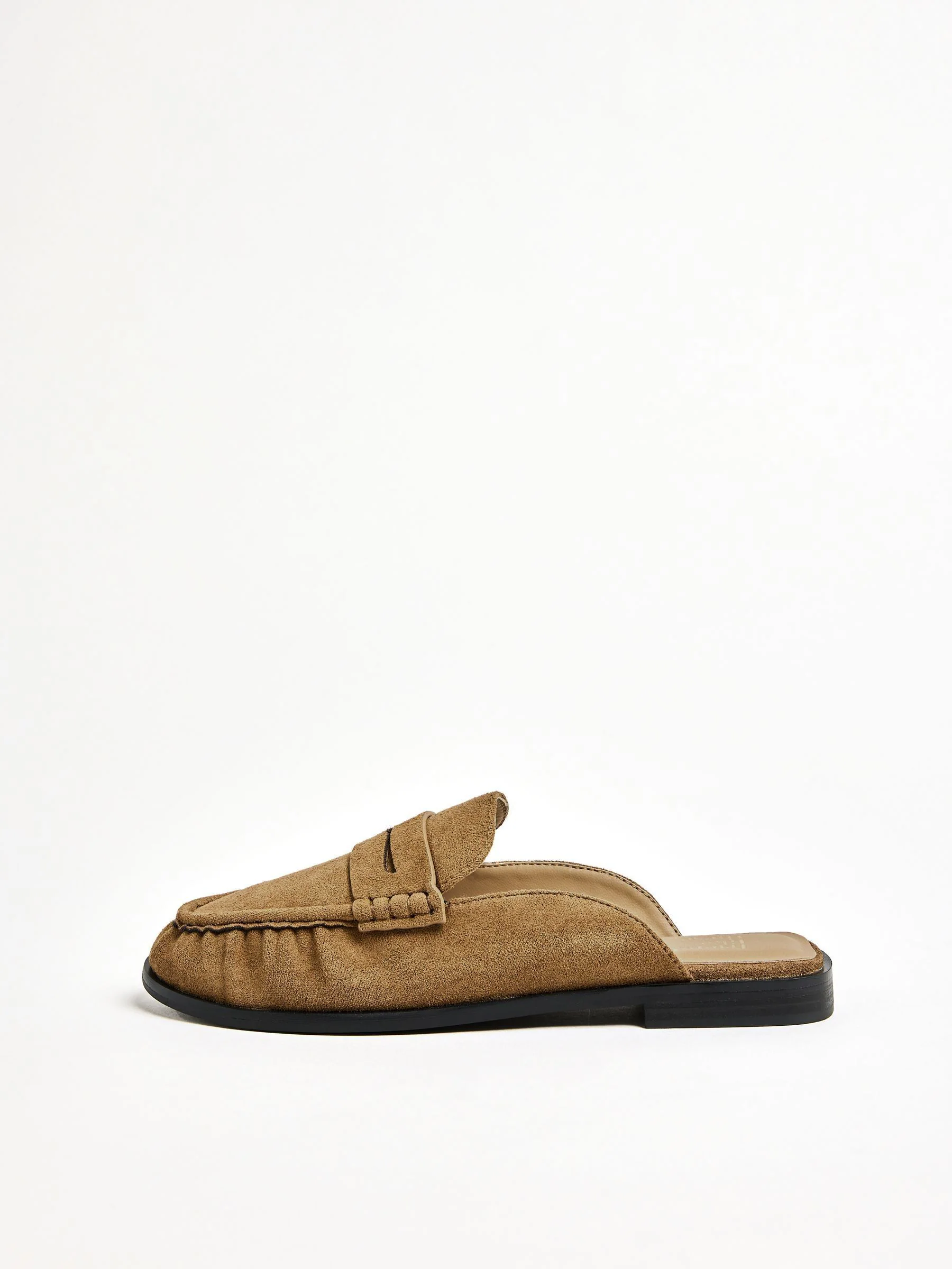 Taupe - Friends Like These Comfort Ruched Faux Suede Mule Loafer Shoes