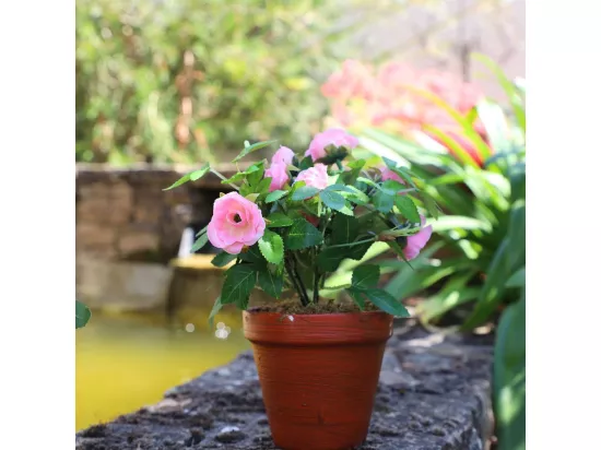 Rosier plante fleur artificielle extérieur cimetière tissu rose 23 cm