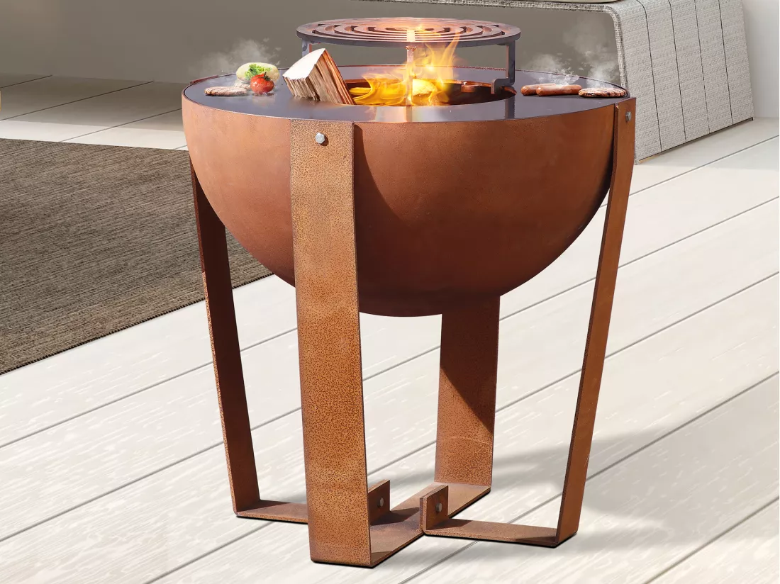Barbecue plancha brasero 3 en 1 en acier Corten - L70 x H80 x P70 cm - GREZIO