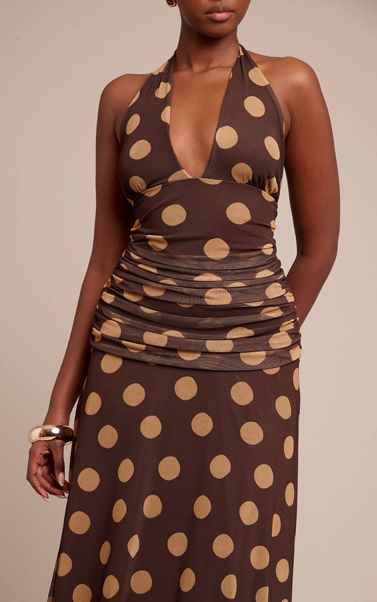 Jaune Robe Longue Dos Nu À Pois Avec Encolure Américaine
