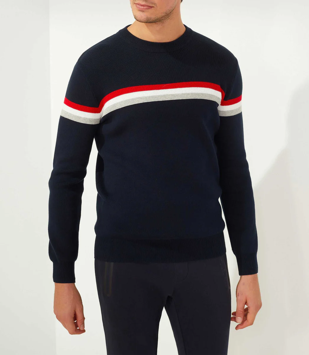 Pull col rond marine 