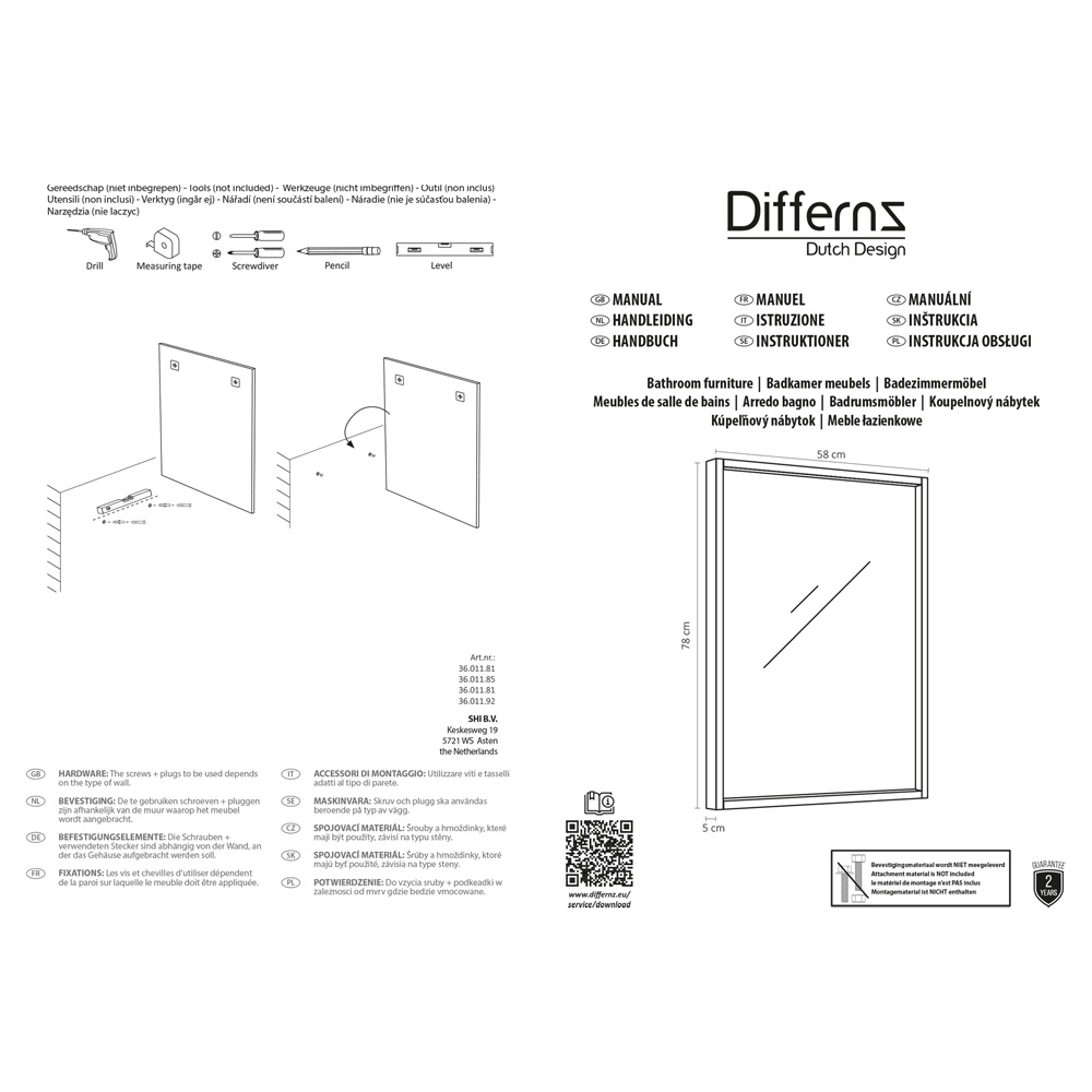 Differnz Industrial spiegel 58x78cm bruin licht