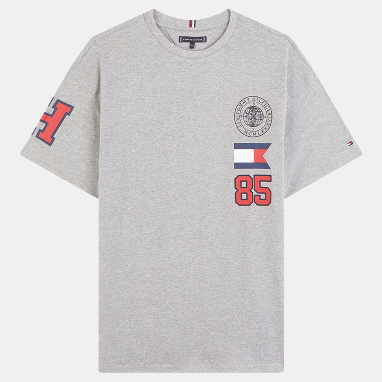 Tommy Hilfiger T-Shirt en Coton organique signature floquée gris