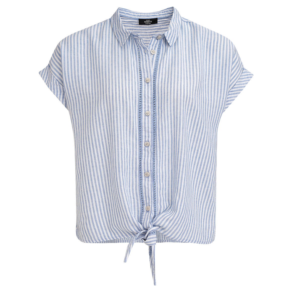 Gina Benotti Damen Leinen-Bluse mit Knotendetail blau / weiss