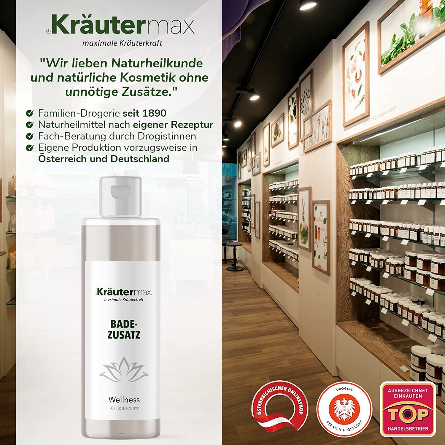 Kräutermax Badezusatz Wellness mit Bisabolol, Weizenprotein und Meersalz