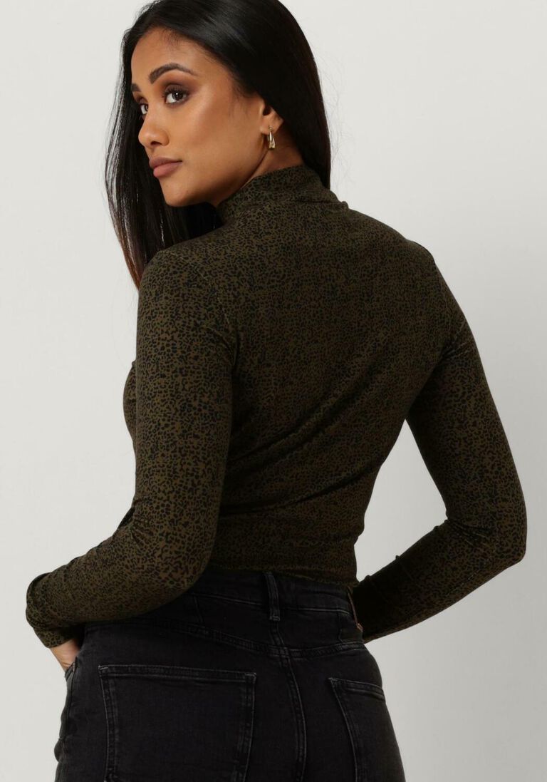 SCOTCH & SODA donkergroene scotch & soda  all over printed mockneck long sleeved shirt