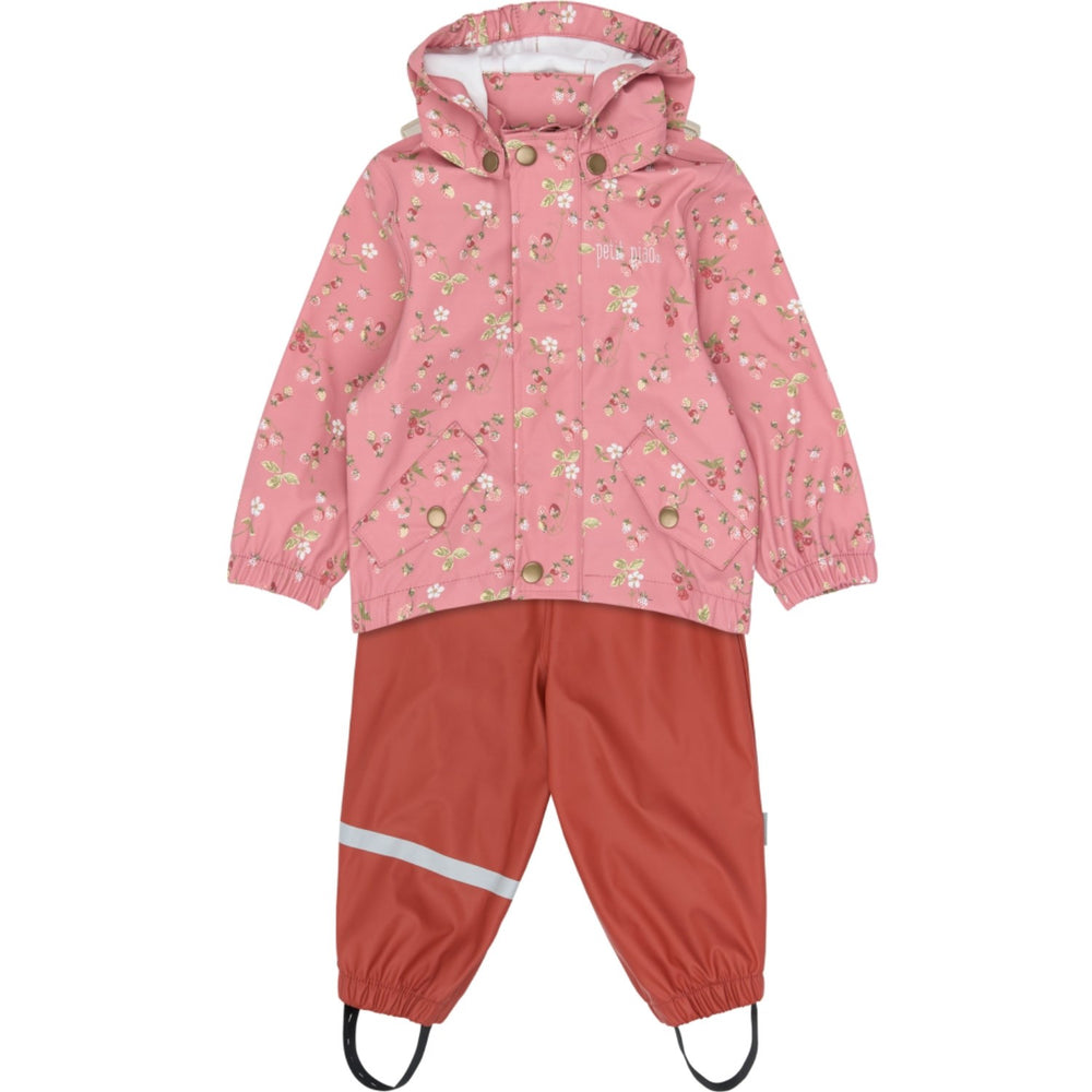 Køb Petit Piao Dusty Rose Strawberry AOP PPDai Regntøj Sæt W. Susp.