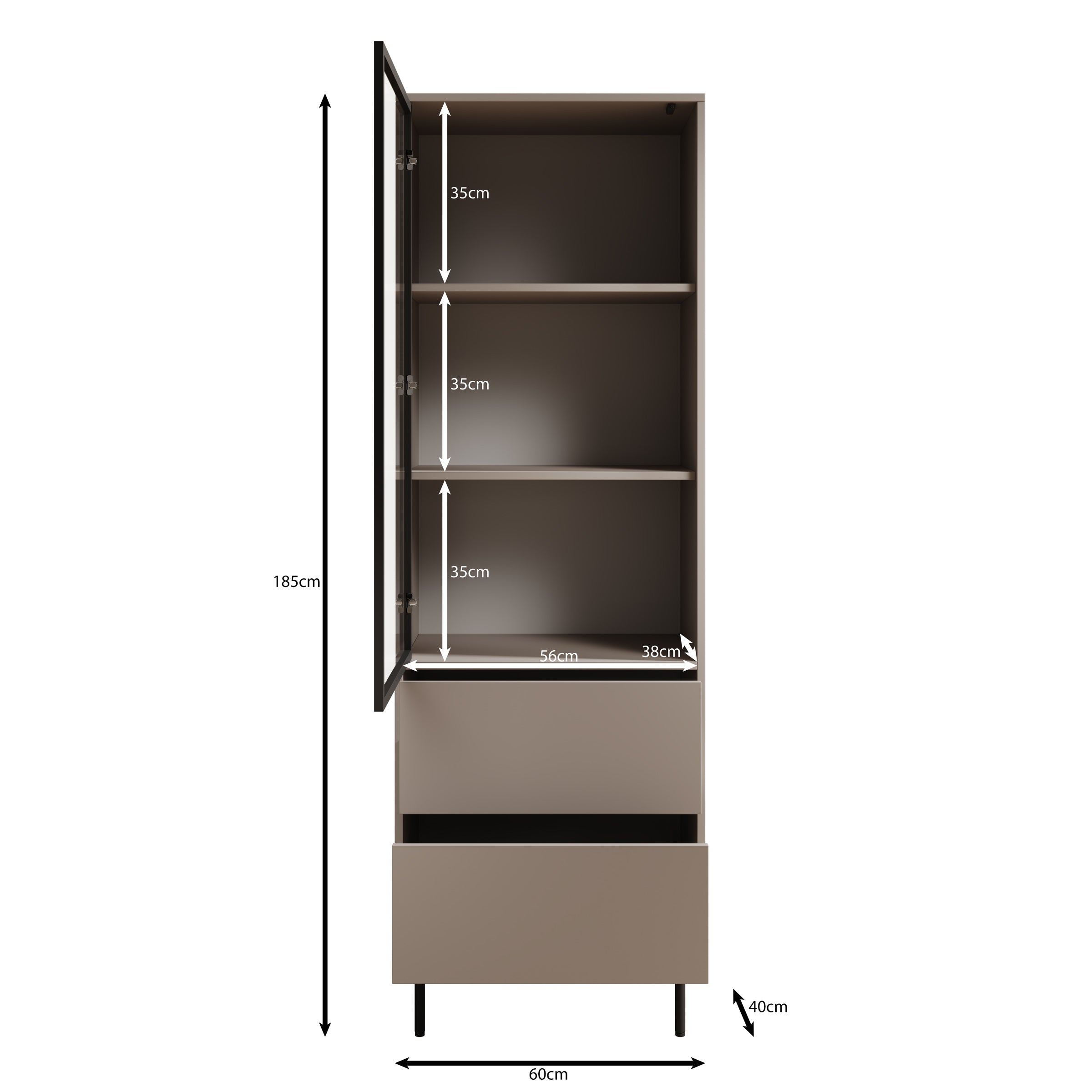 Dimora - Vitrinekast - Eikenpatroon - 60x40x185 cm