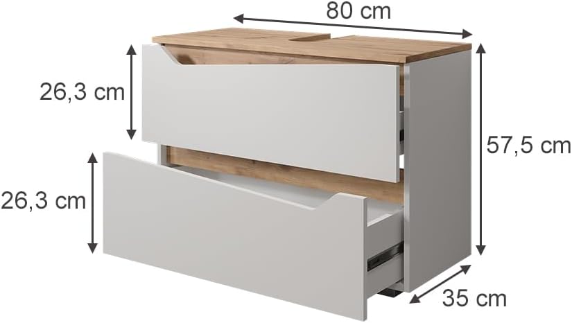 Vicco Waschbeckenunterschrank Marelle, Weiß/Artisan, 80 x 57.5 cm mit 2 Schubladen