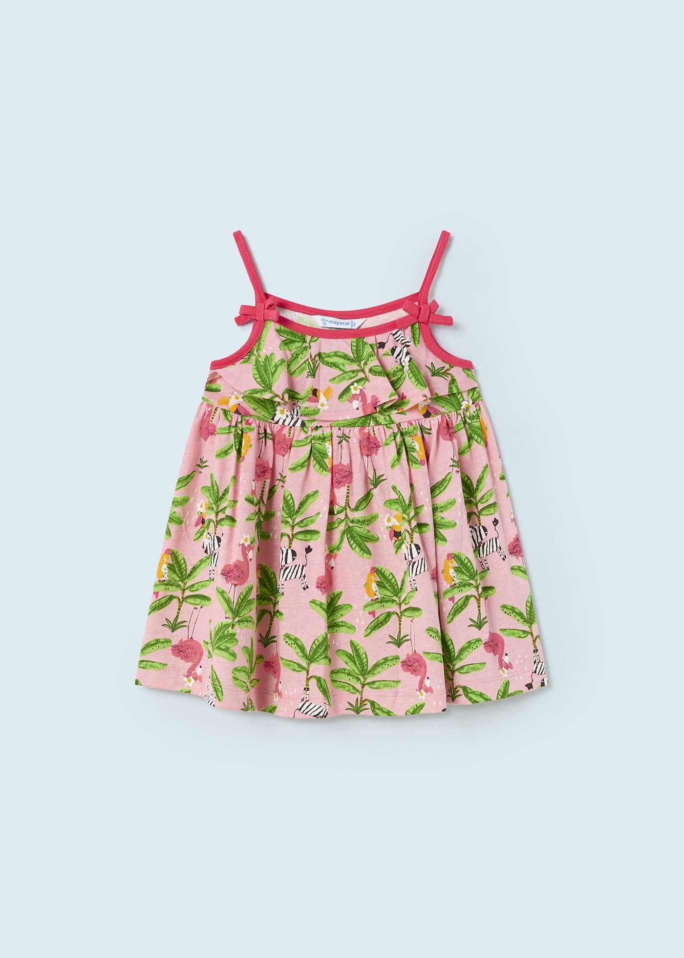 Vestido com estampa tropical feito de algodão sustentável para bebê