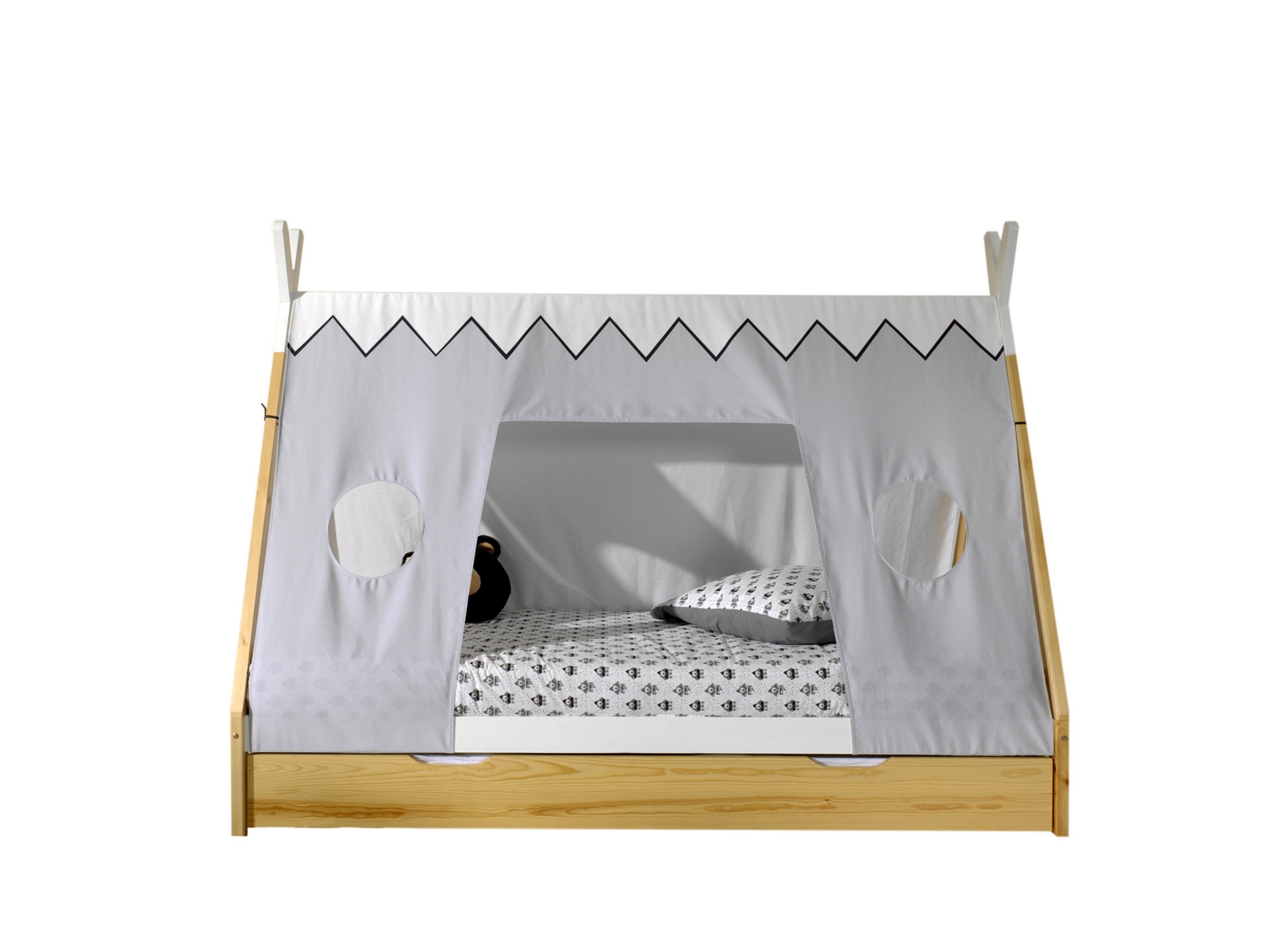 Tipi-Zelt-Bett - Kiefer-weiß - Zeltdach - Schublade - 90x200 cm