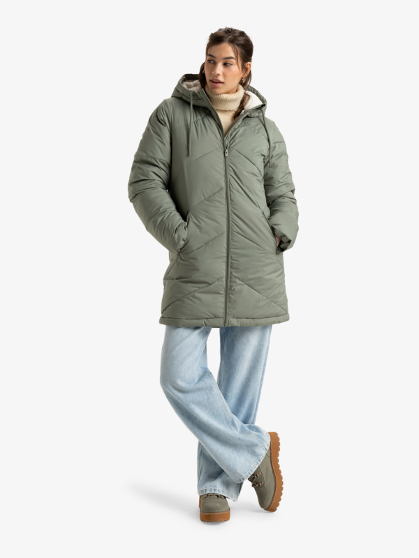 Better Weather Veste longue à capuche Vert Femme