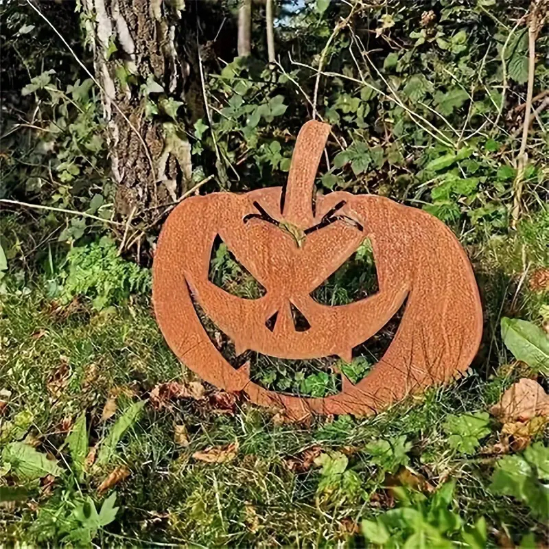 (285x205mm) Metall Rost Halloween Pflanzen Stecker Outdoor Dekoration Garten Accessoire - Kürbis