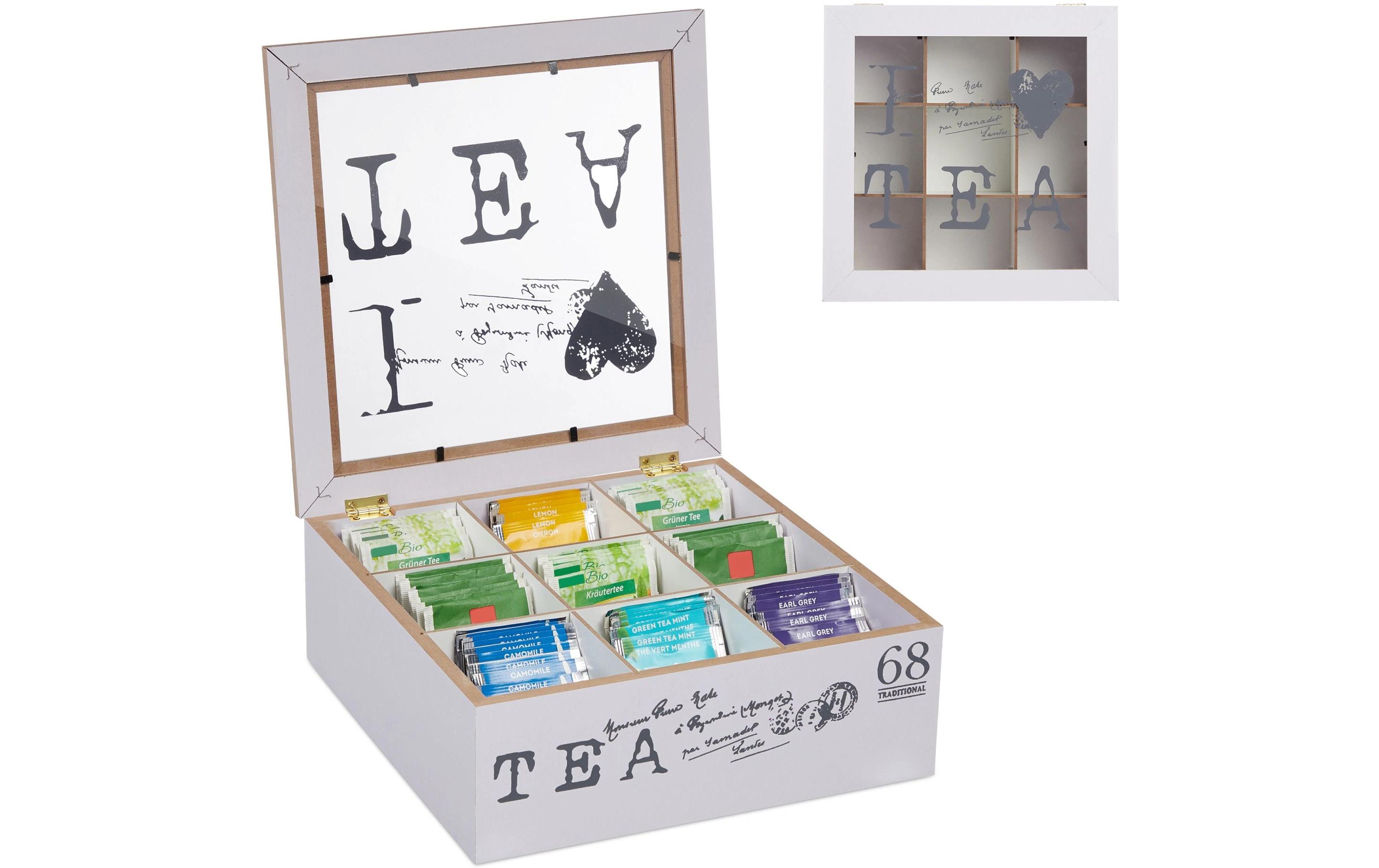 Teebeutel-Box Grau/WeissWeisse Teebox mit 9 Fächern