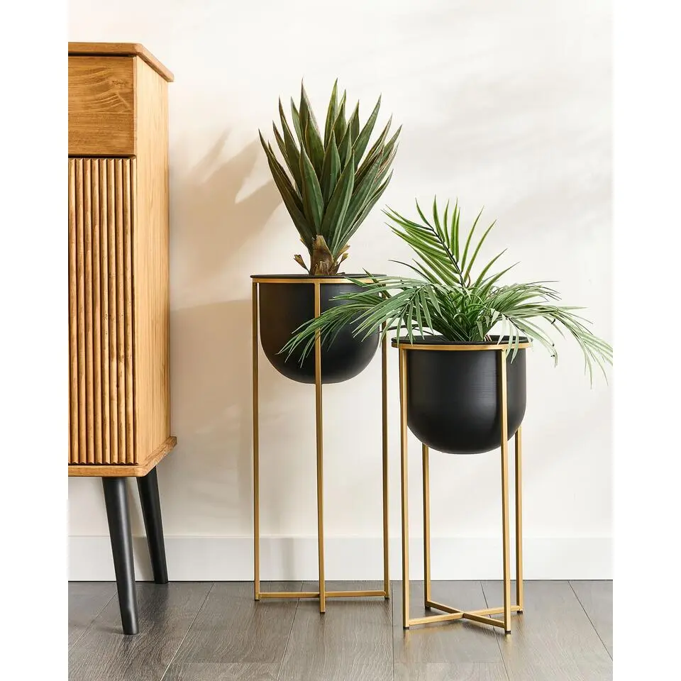 THUJA - Bloempot set van 2 - Zwart - Metaal