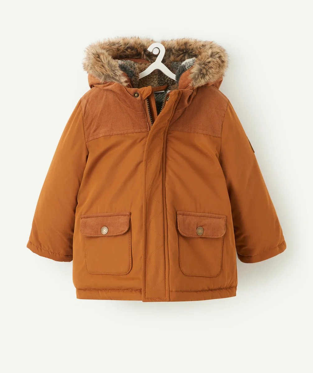PARKA CAMEL À CAPUCHE BÉBÉ GARÇON EN REMBOURRAGE RECYCLÉ