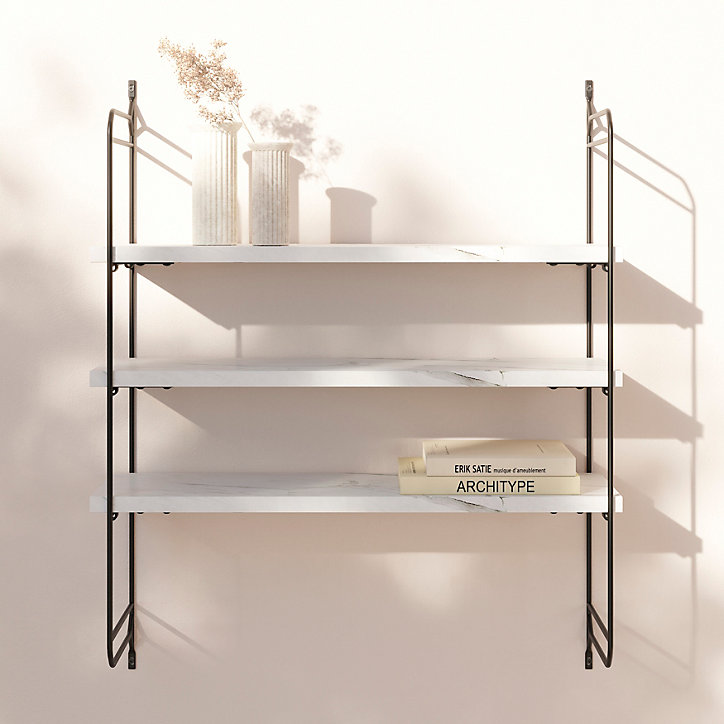 Étagère murale modulable 3 tablettes et 2 échelles effet marbre GoodHome Rigga H. 87 x L. 60 x P. 19 cm