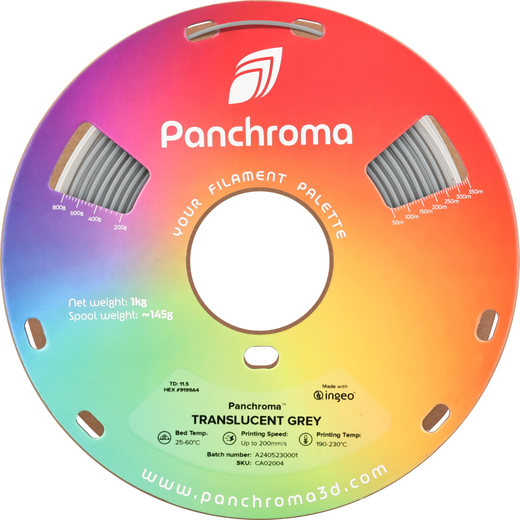 Polymaker  Panchroma™ PLA Translucent Grey, 1,75 mm / 1000 g    Faszinierende Lichteffekte in Grau