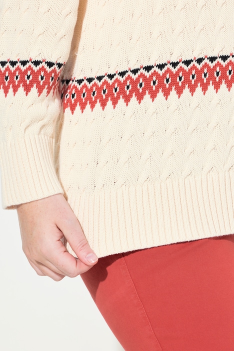 Pullover, Fair Isle, Rundhals, Langarm, Biobaumwolle