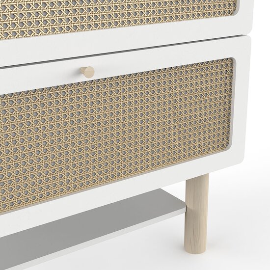Ochna Commode 2 tiroirs + 1 étagère   Blanc et cannage        de               CBA Meubles